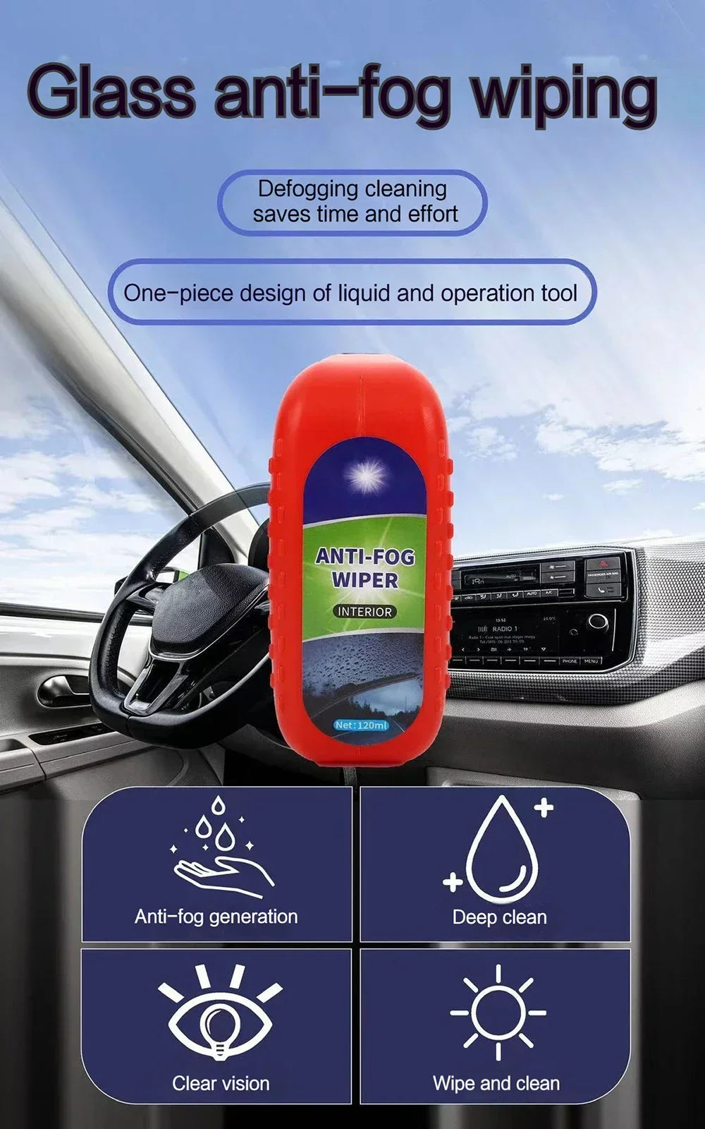 Car Wash Windshield Defogging Agent Car Oil Film Brush Cleaning Glass Fog Mirror Cleaner Anti Fog Detailing Tool Car Accessories